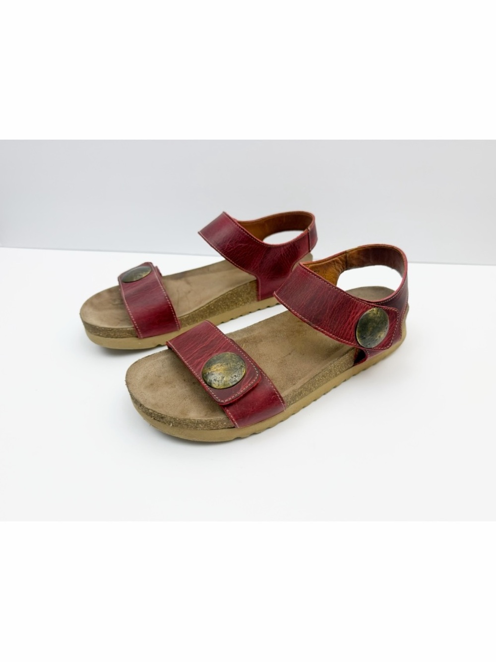 Taos Luckie Leather Strap Cork Footbed Sandals Red Size 40